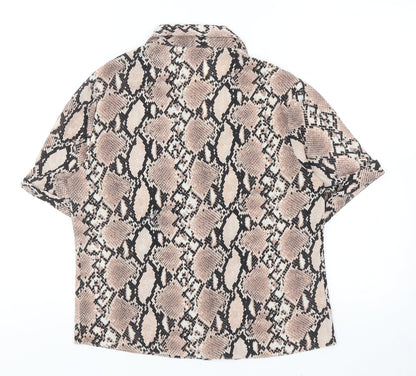 New Look Womens Brown Animal Print Polyester Basic Button-Up Size 8 V-Neck