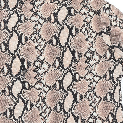 New Look Womens Brown Animal Print Polyester Basic Button-Up Size 8 V-Neck