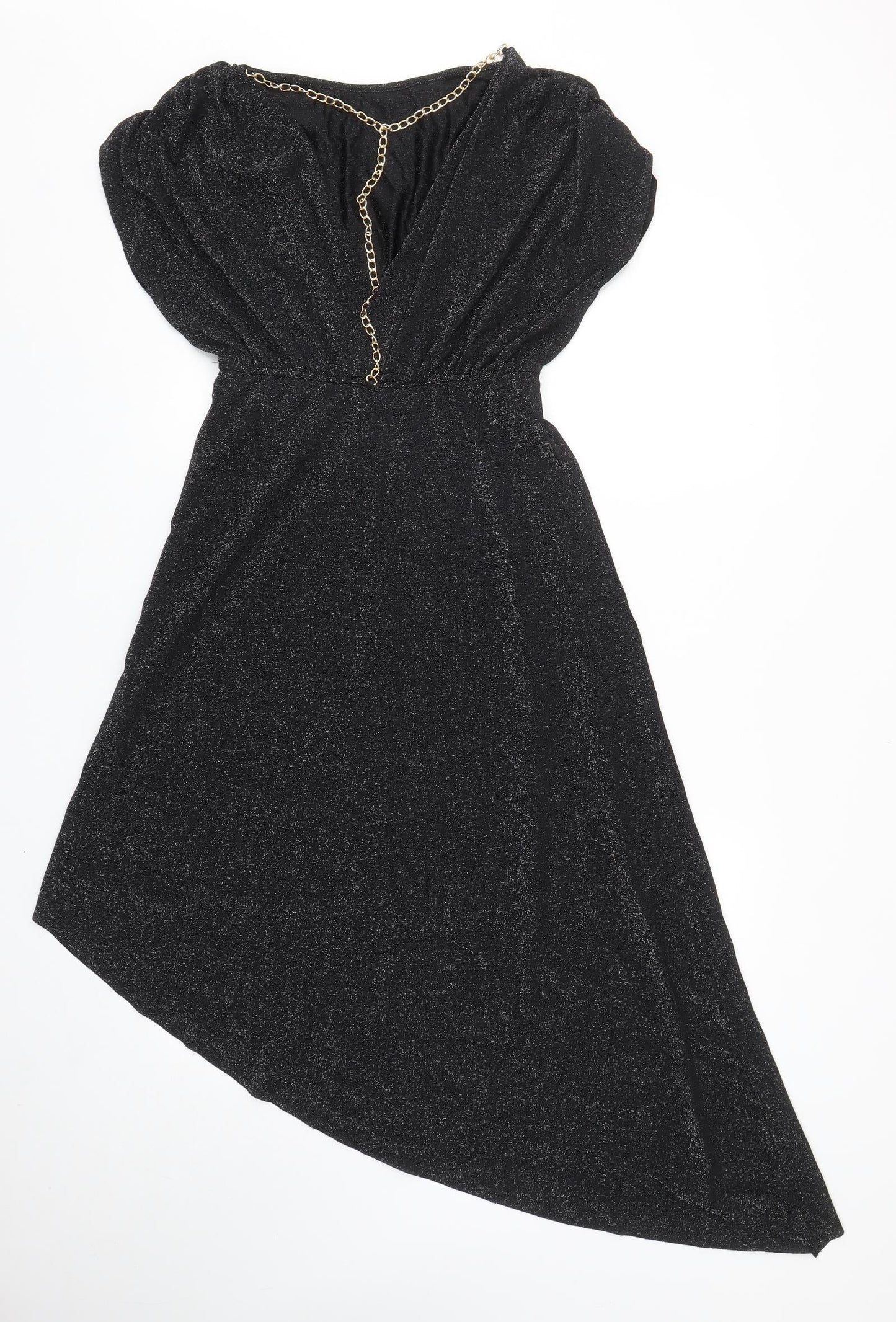 SheIn Womens Black Polyester Fit & Flare Size M Boat Neck Pullover - Chain Detail
