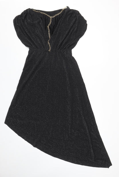 SheIn Womens Black Polyester Fit & Flare Size M Boat Neck Pullover - Chain Detail