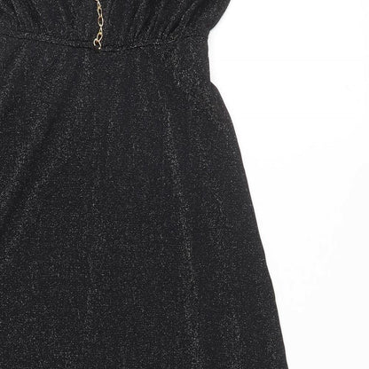 SheIn Womens Black Polyester Fit & Flare Size M Boat Neck Pullover - Chain Detail