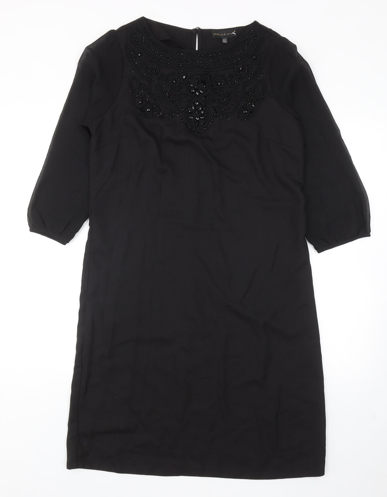 Per Una Womens Black Polyester Sheath Size 14 Boat Neck Zip - Embellished Neckline