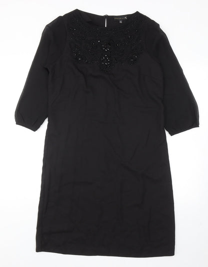 Per Una Womens Black Polyester Sheath Size 14 Boat Neck Zip - Embellished Neckline