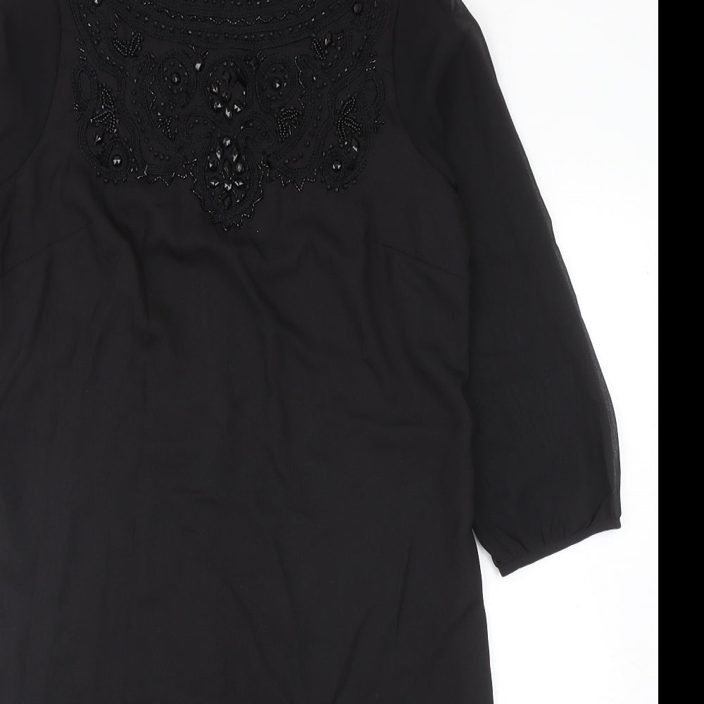 Per Una Womens Black Polyester Sheath Size 14 Boat Neck Zip - Embellished Neckline