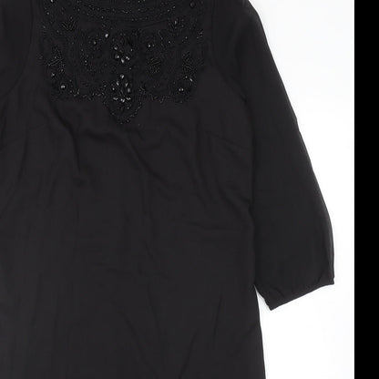Per Una Womens Black Polyester Sheath Size 14 Boat Neck Zip - Embellished Neckline