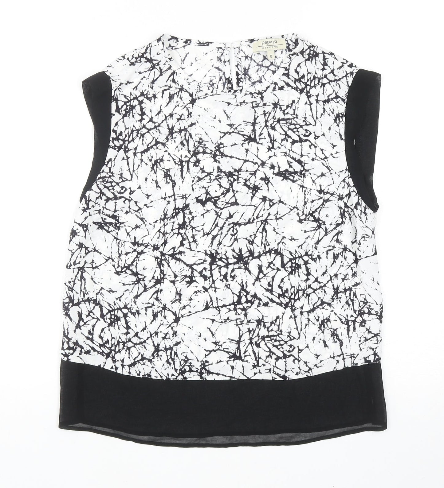 Papaya Womens Black Geometric Polyester Basic Blouse Size 8 Boat Neck