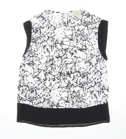 Papaya Womens Black Geometric Polyester Basic Blouse Size 8 Boat Neck