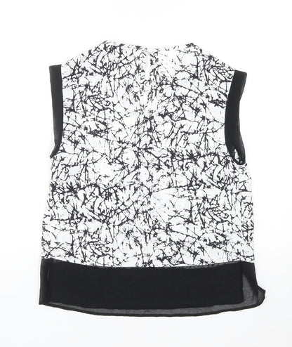 Papaya Womens Black Geometric Polyester Basic Blouse Size 8 Boat Neck