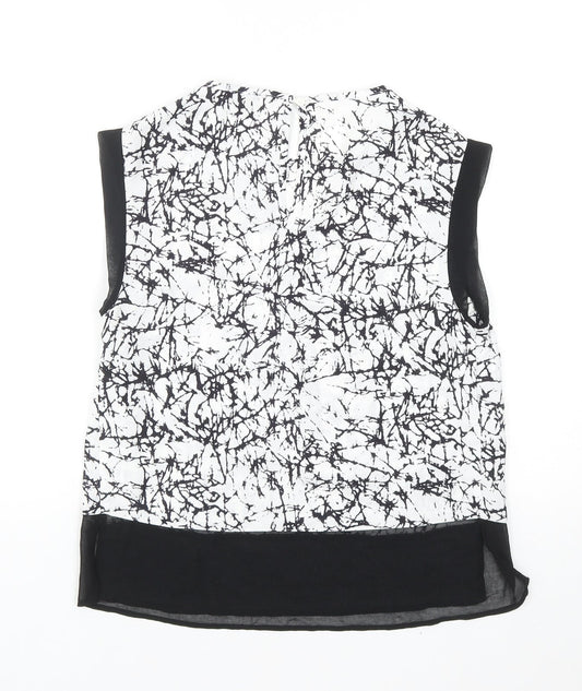 Papaya Womens Black Geometric Polyester Basic Blouse Size 8 Boat Neck