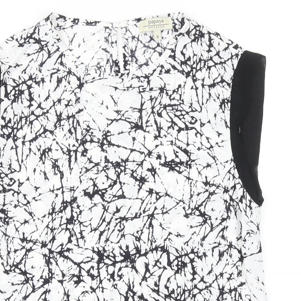 Papaya Womens Black Geometric Polyester Basic Blouse Size 8 Boat Neck