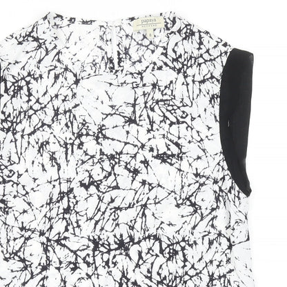 Papaya Womens Black Geometric Polyester Basic Blouse Size 8 Boat Neck