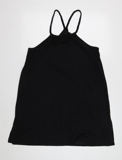 George Womens Black Polyester Basic Blouse Size L Round Neck