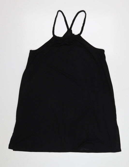 George Womens Black Polyester Basic Blouse Size L Round Neck