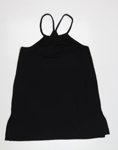 George Womens Black Polyester Basic Blouse Size L Round Neck