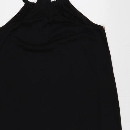 George Womens Black Polyester Basic Blouse Size L Round Neck