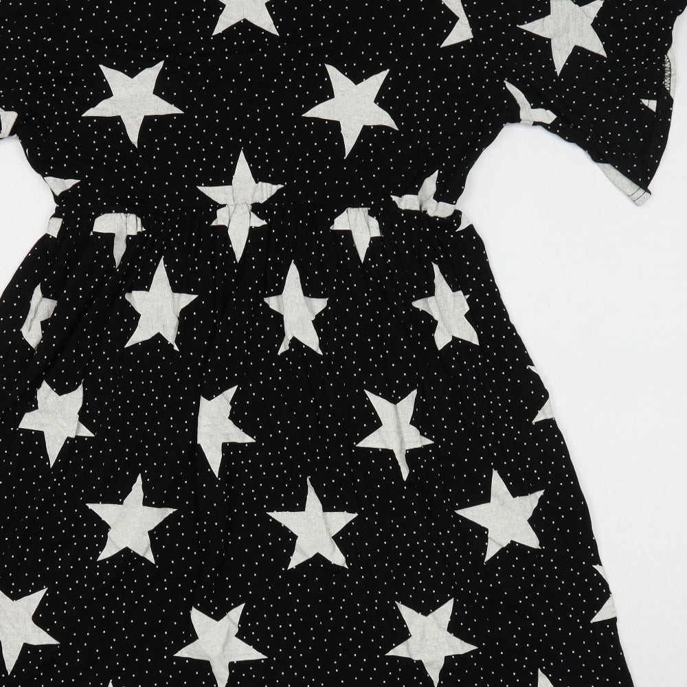 Boohoo Womens Black Geometric Viscose Mini Size 8 V-Neck Pullover - Star Print