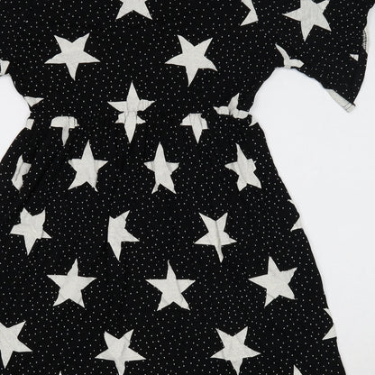 Boohoo Womens Black Geometric Viscose Mini Size 8 V-Neck Pullover - Star Print