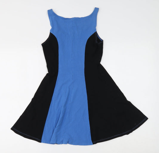 Divided Womens Multicoloured Colourblock Cotton Skater Dress Size XS Scoop Neck Pullover