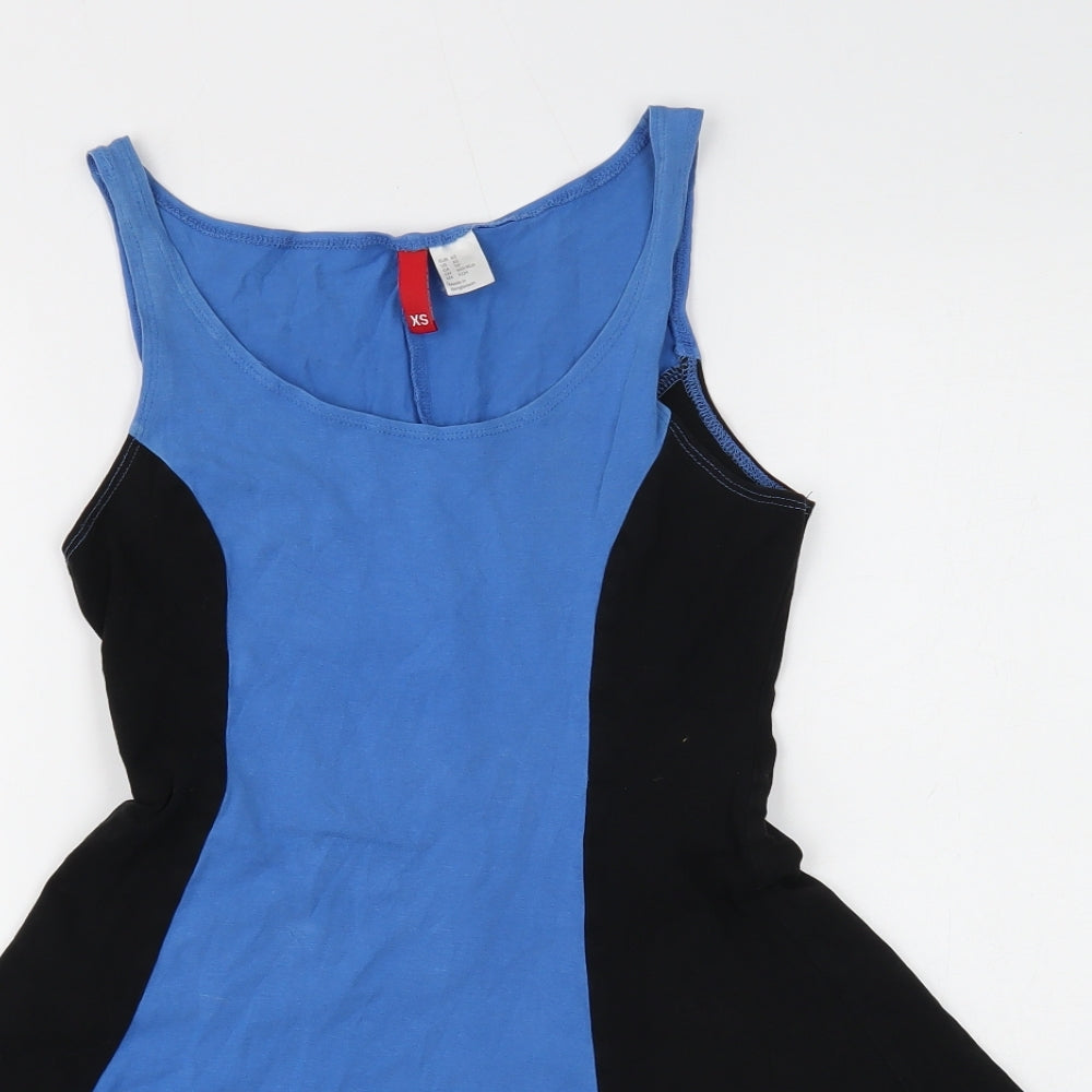 Divided Womens Multicoloured Colourblock Cotton Skater Dress Size XS Scoop Neck Pullover