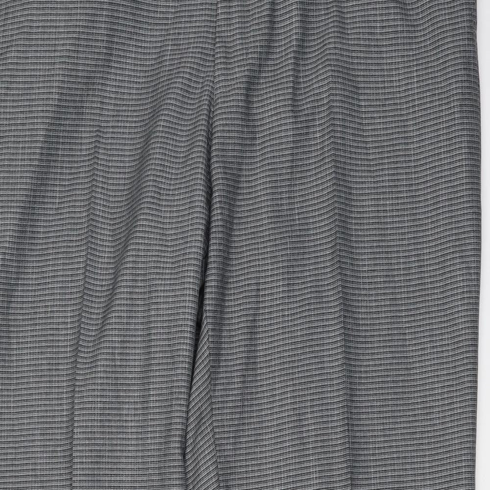 Marks and Spencer Mens Grey Plaid Polyester Dress Pants Trousers Size 38 in L31 in Regular Button