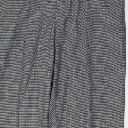 Marks and Spencer Mens Grey Plaid Polyester Dress Pants Trousers Size 38 in L31 in Regular Button