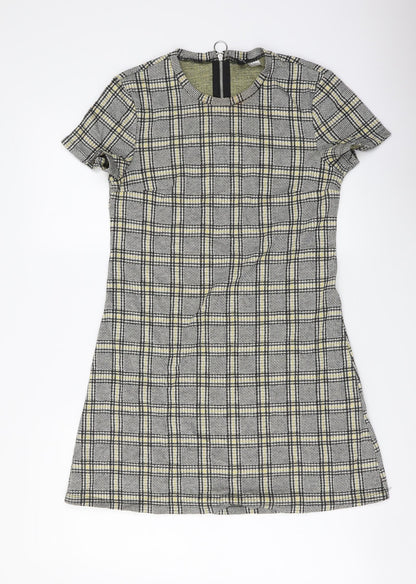 H&M Womens Grey Plaid Cotton Shift Size M Round Neck Pullover