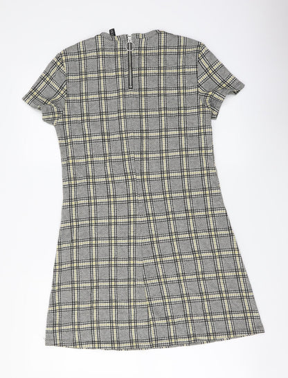 H&M Womens Grey Plaid Cotton Shift Size M Round Neck Pullover