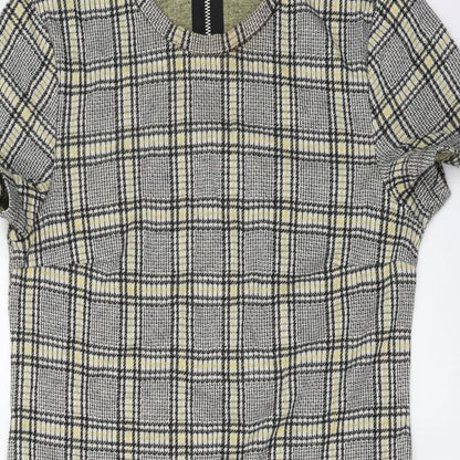 H&M Womens Grey Plaid Cotton Shift Size M Round Neck Pullover