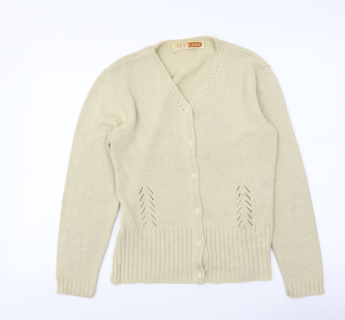Portland Womens Beige V-Neck Acrylic Cardigan Jumper Size M