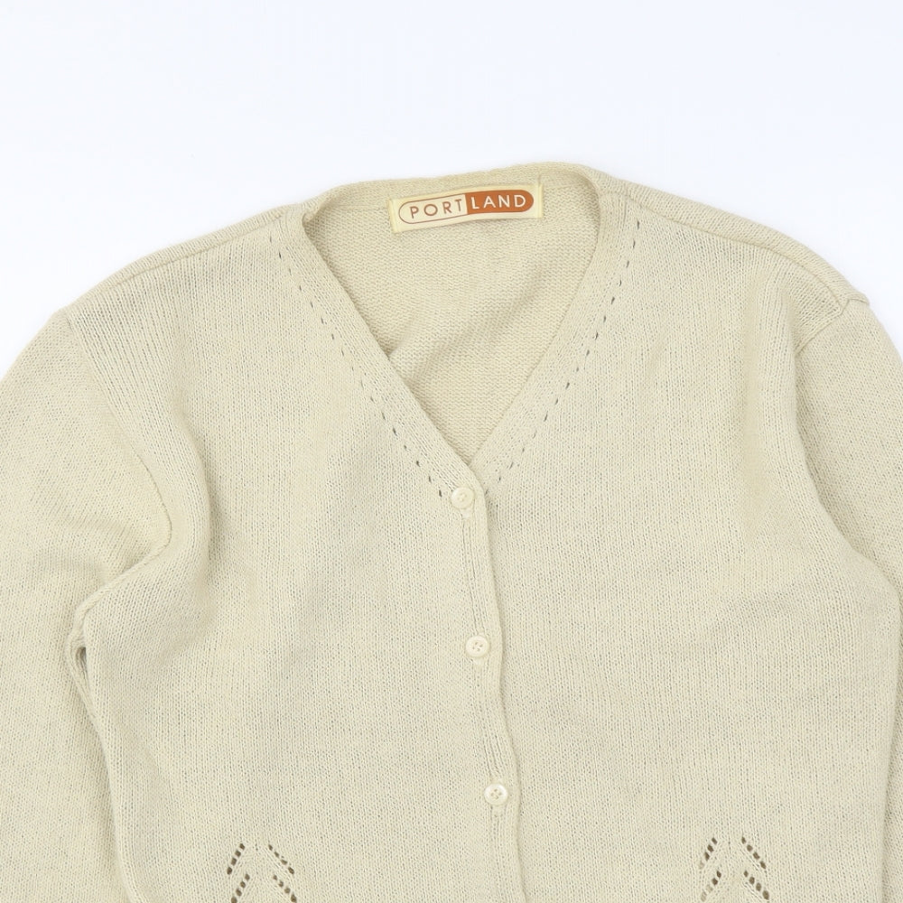 Portland Womens Beige V-Neck Acrylic Cardigan Jumper Size M