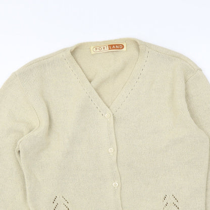 Portland Womens Beige V-Neck Acrylic Cardigan Jumper Size M