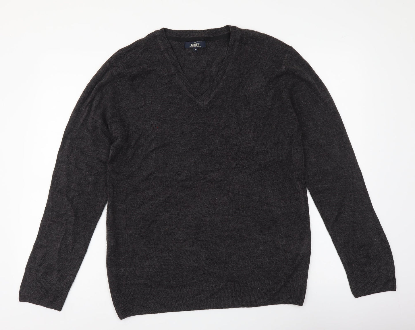 Easy Mens Grey V-Neck Acrylic Pullover Jumper Size M