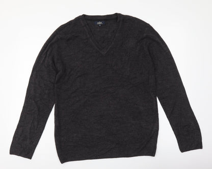 Easy Mens Grey V-Neck Acrylic Pullover Jumper Size M