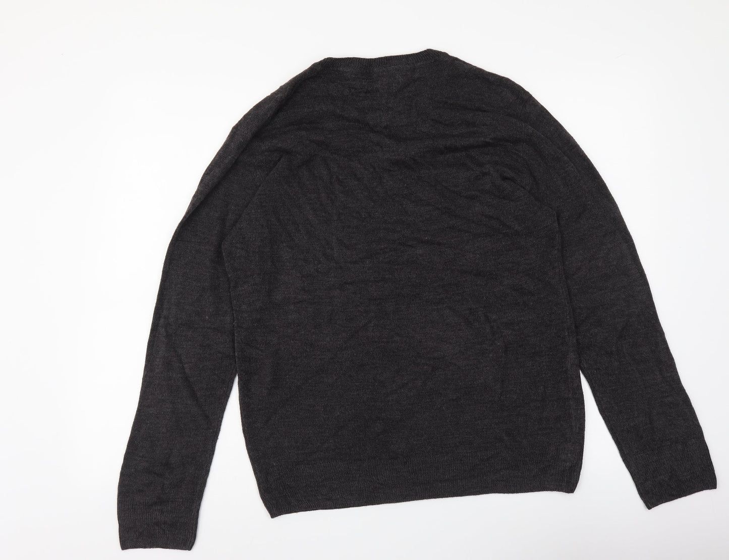 Easy Mens Grey V-Neck Acrylic Pullover Jumper Size M