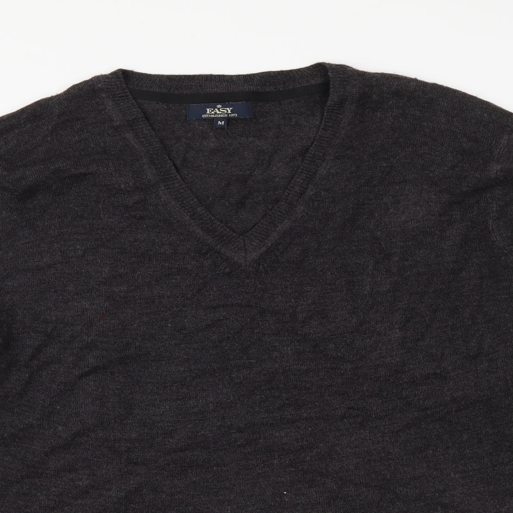 Easy Mens Grey V-Neck Acrylic Pullover Jumper Size M