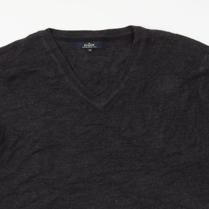 Easy Mens Grey V-Neck Acrylic Pullover Jumper Size M