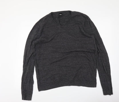 ASOS Mens Grey V-Neck Cotton Pullover Jumper Size M