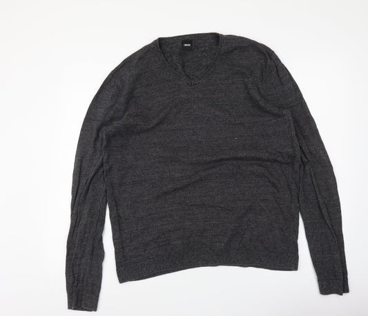 ASOS Mens Grey V-Neck Cotton Pullover Jumper Size M