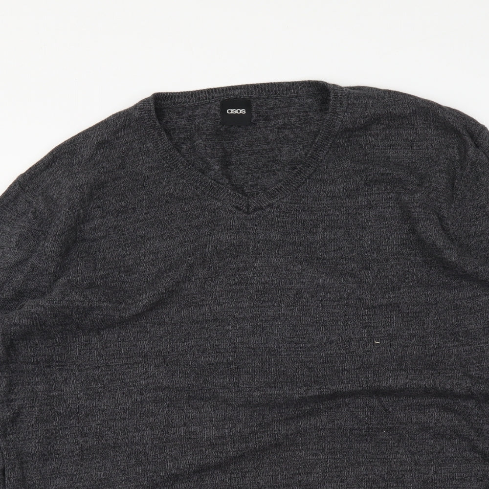 ASOS Mens Grey V-Neck Cotton Pullover Jumper Size M