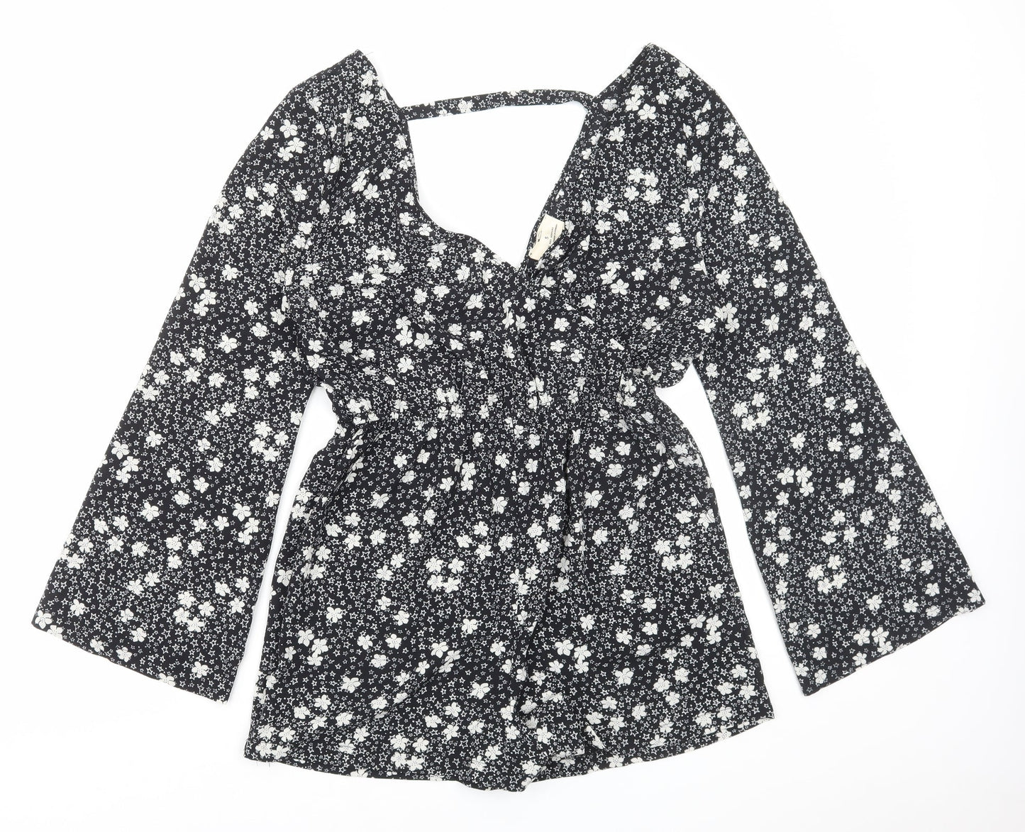 Pins & Needles Womens Black Floral Polyester Playsuit One-Piece Size S Pullover