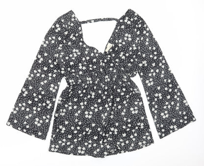 Pins & Needles Womens Black Floral Polyester Playsuit One-Piece Size S Pullover