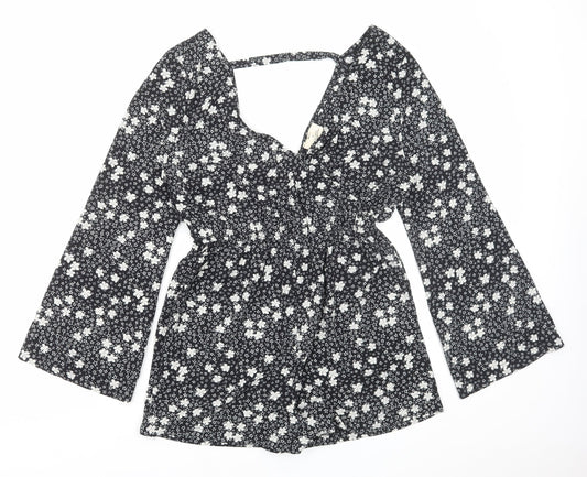 Pins & Needles Womens Black Floral Polyester Playsuit One-Piece Size S Pullover