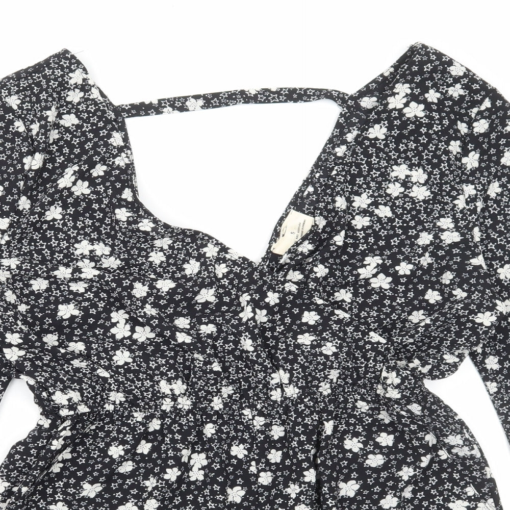 Pins & Needles Womens Black Floral Polyester Playsuit One-Piece Size S Pullover