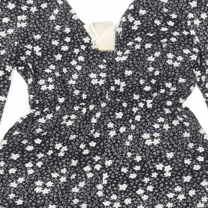 Pins & Needles Womens Black Floral Polyester Playsuit One-Piece Size S Pullover
