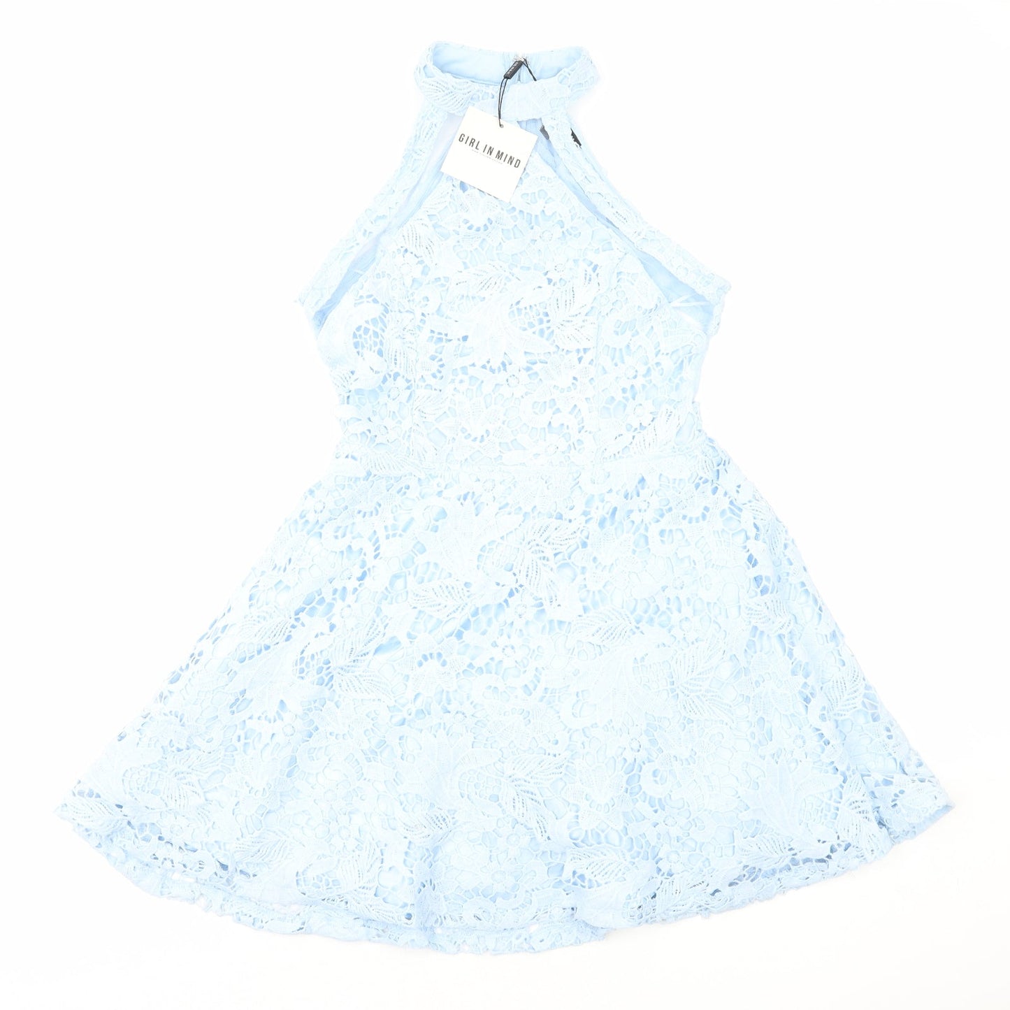 Girl in Mind Womens Blue Polyester Fit & Flare Size 10 Halter Zip