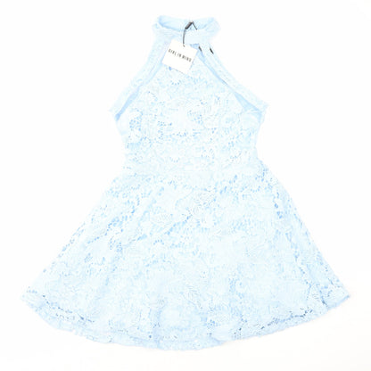 Girl in Mind Womens Blue Polyester Fit & Flare Size 10 Halter Zip