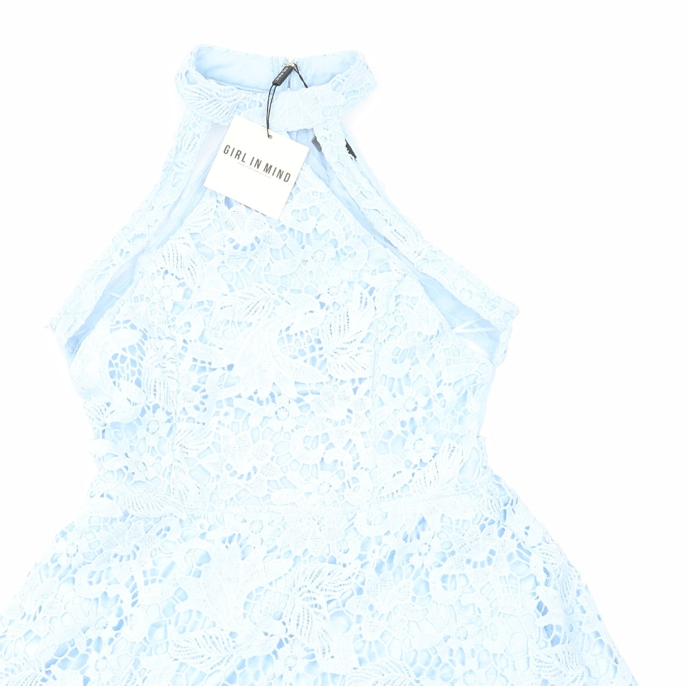 Girl in Mind Womens Blue Polyester Fit & Flare Size 10 Halter Zip