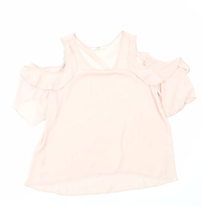 George Womens Pink Polyester Basic Blouse Size 12 Round Neck