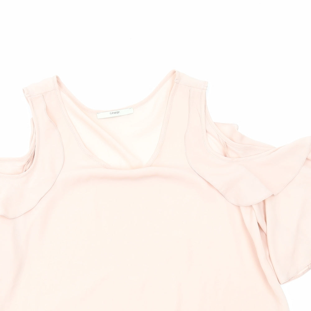 George Womens Pink Polyester Basic Blouse Size 12 Round Neck