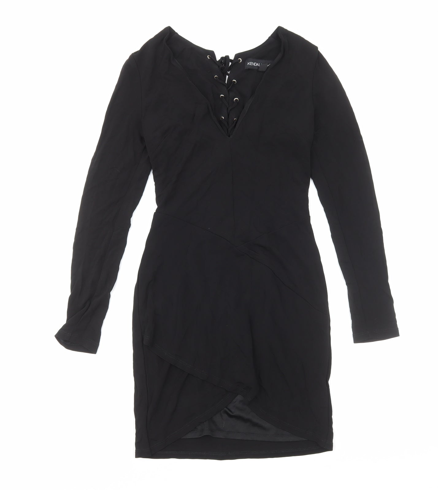 Kendall And Kylie Womens Black Polyester Mini Size 8 V-Neck Lace Up
